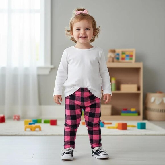 Carter's Pink and Black Buffalo Plaid Fleece Leggings Size 24 Months - Picture 8 of 8